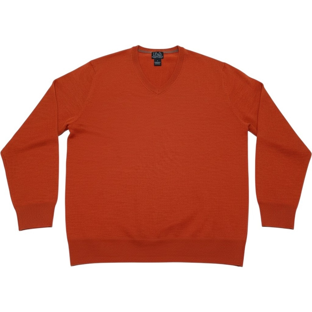 Jos A Bank Mens XL 100% Merino Wool V Neck Sweater Burnt Orange Preppy Grandpa